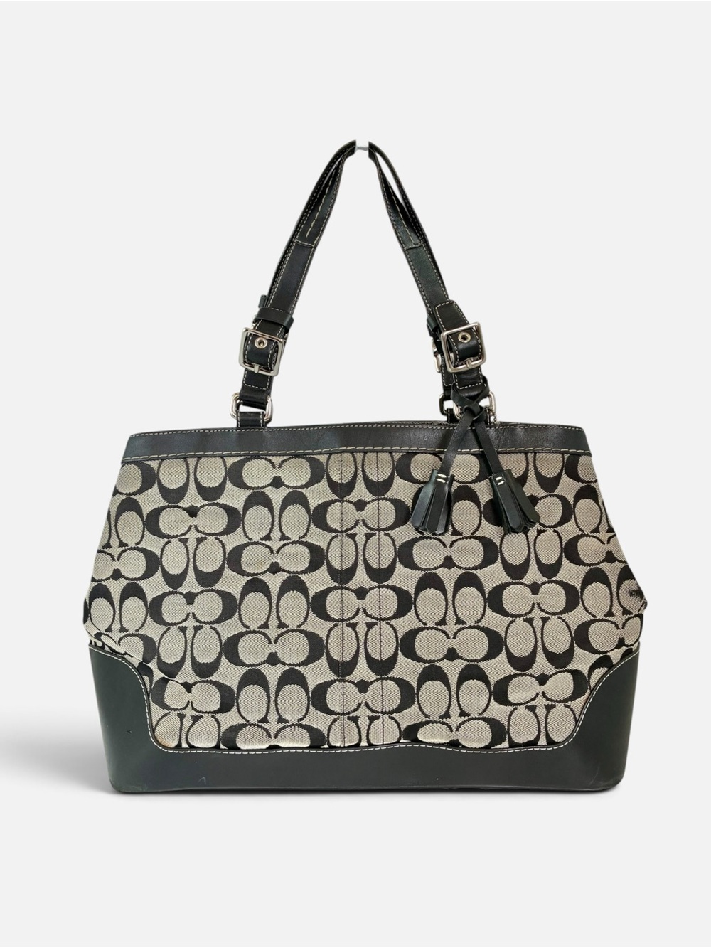 Coach Signature Canvas Tote Bag in Black and Beige - Picture 1 of 9